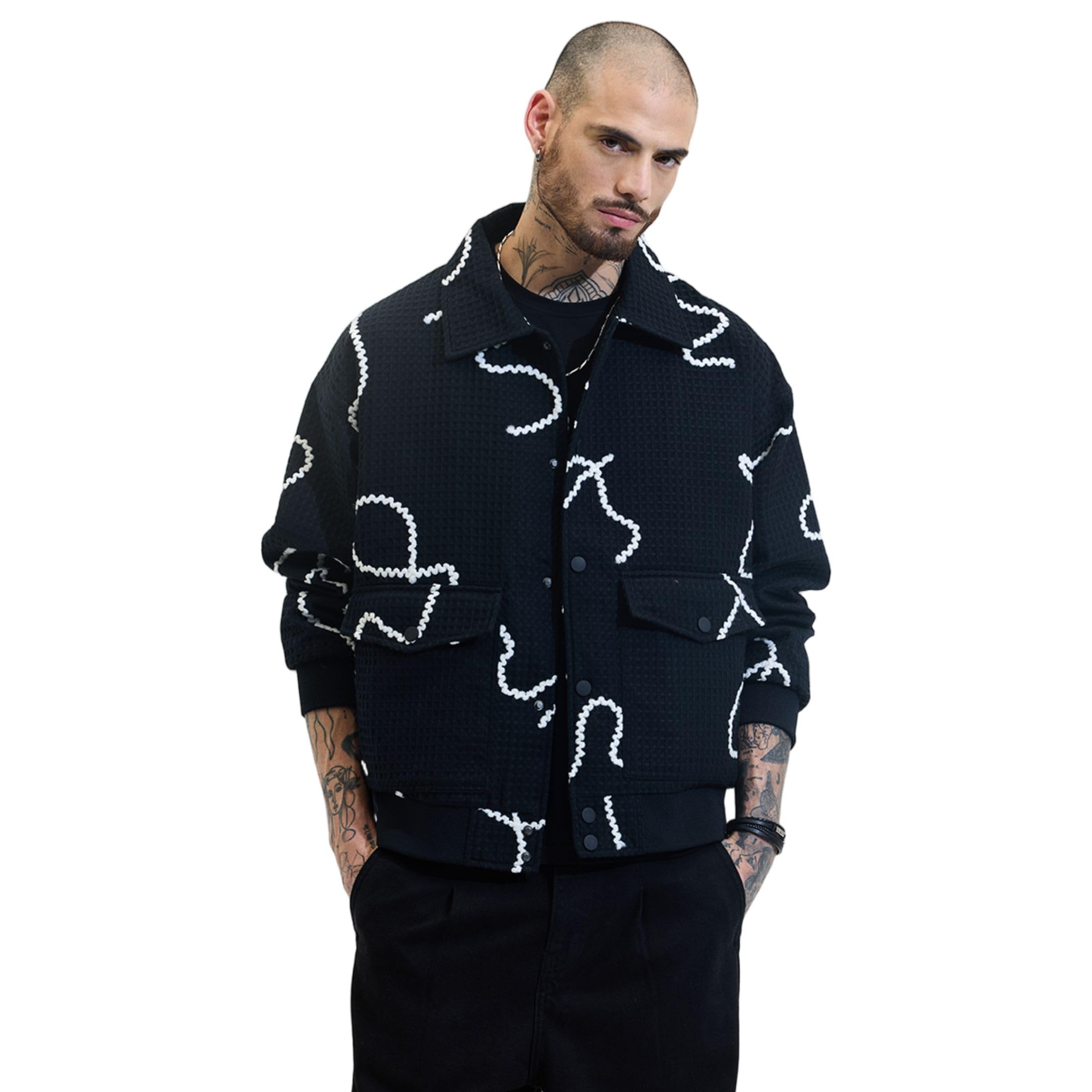 snitch Men's Polyester Blend Standard Length Waffle Design Relaxed Fit Jacket-picture-20