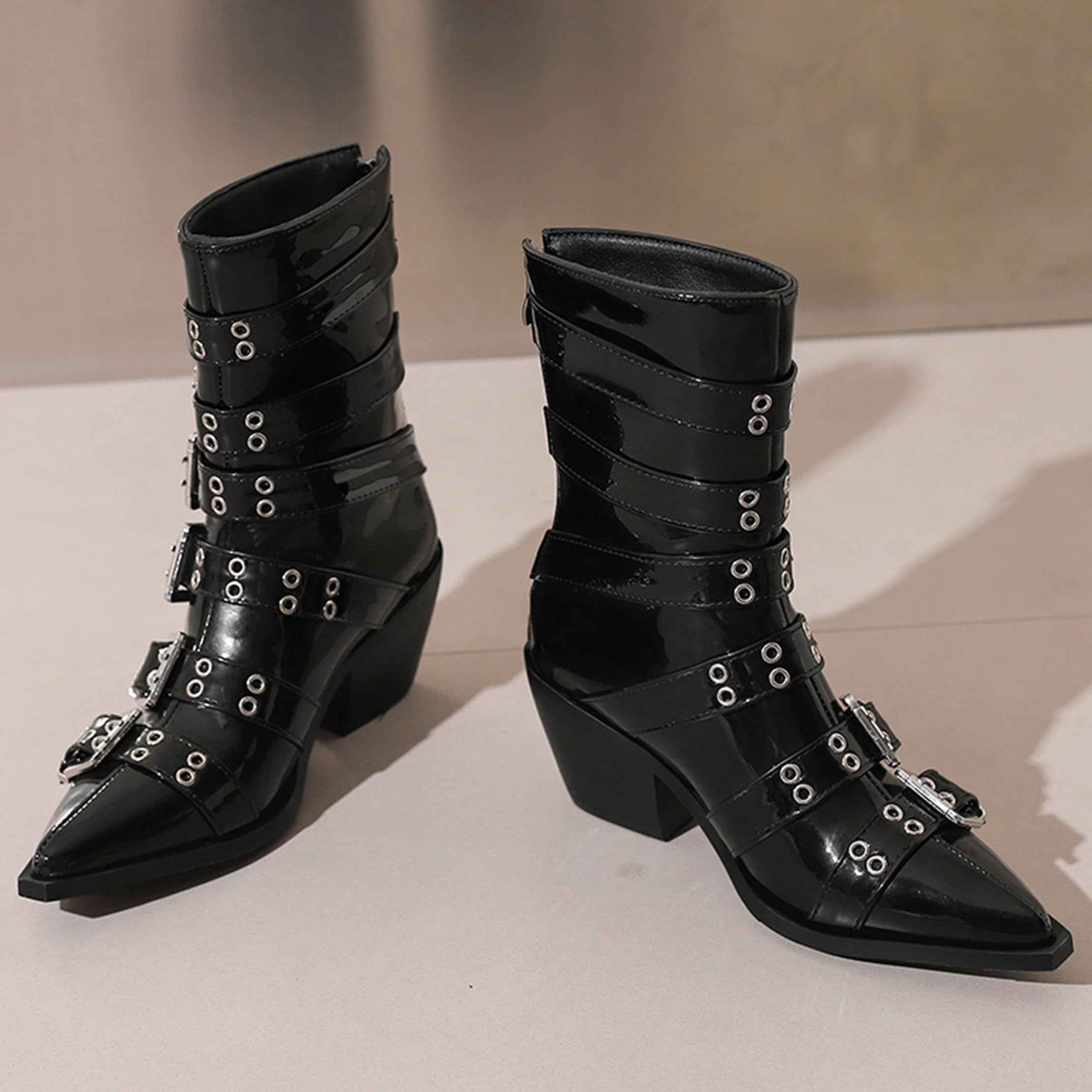 Puntiagudo Botas de Vaquero Mujer Tacón Ancho