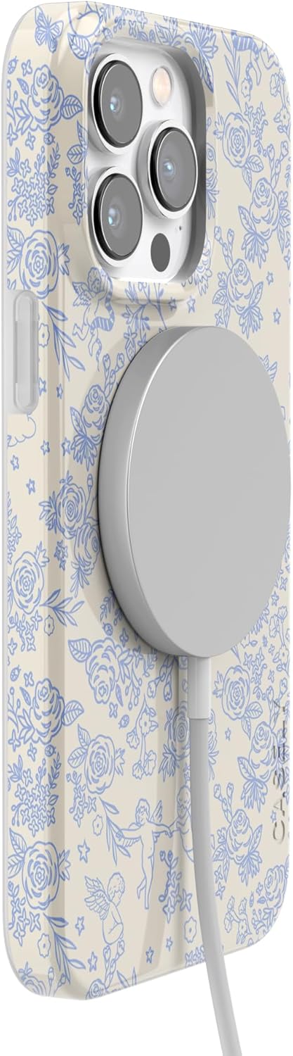 Casely iPhone 14 Pro Case | Cupid's Canvas | Periwinkle Floral | Compatible with MagSafe | Classic Ultra Slim Design