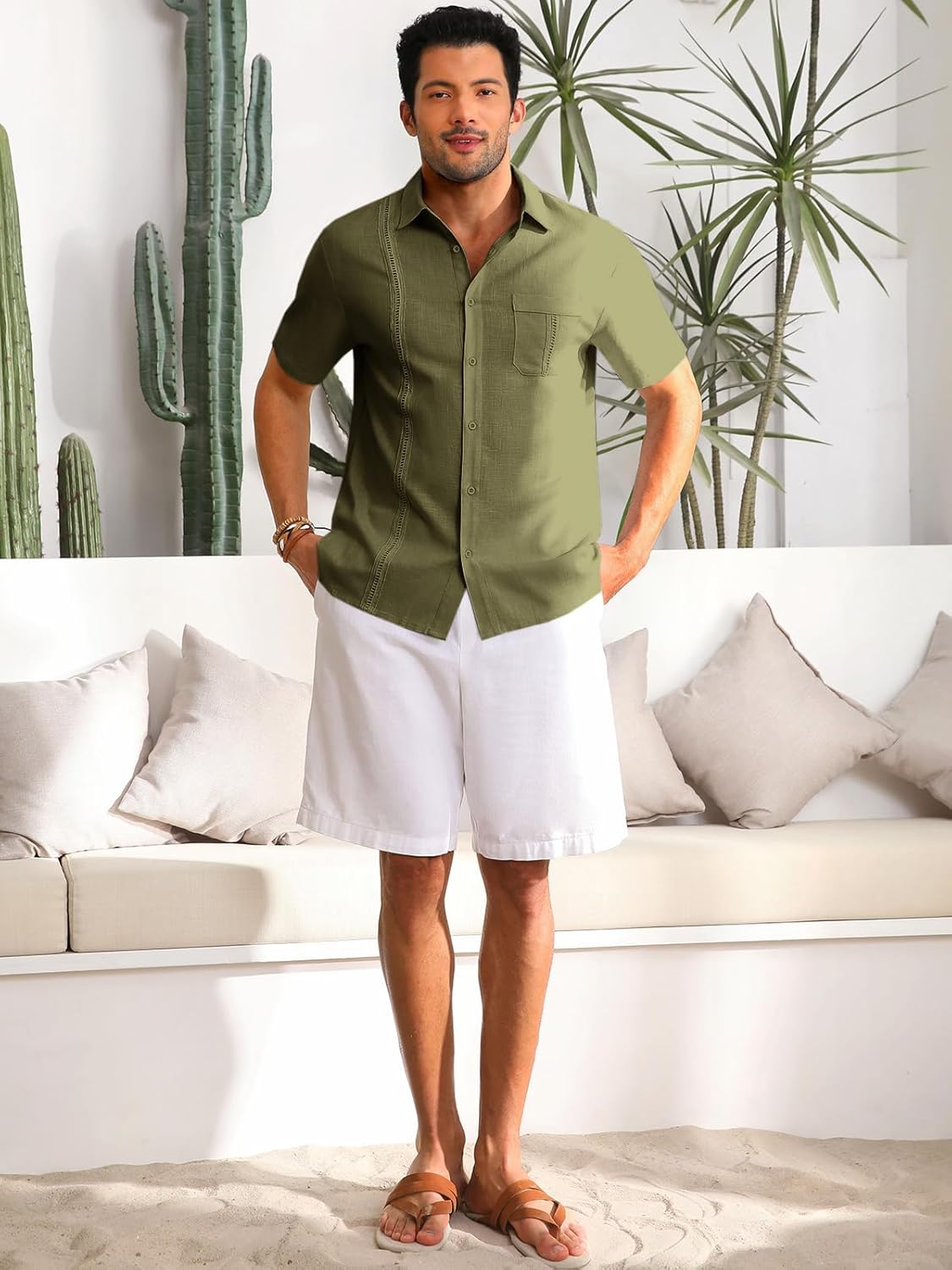 Runcati Mens Cuban Guayabera Shirts Button Down Short Sleeve Shirt Casual Mexican Summer Beach Wedding Tops with Pocket - Image 4