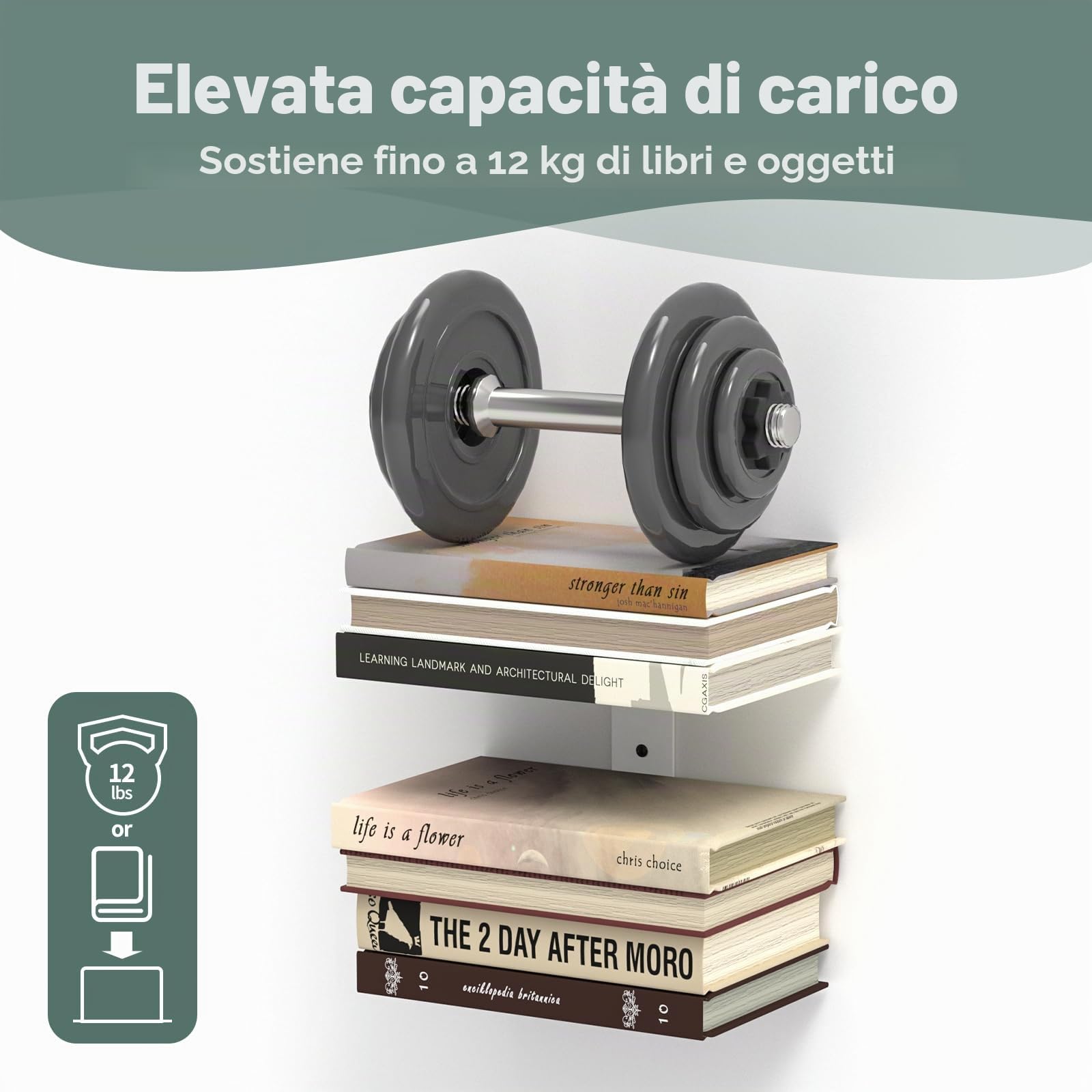 Mefirt Mensole Libri Invisibili, 8 Scaffali Verticali, Mensole da Muro Invisibili per Libri, Libreria Invisibile da Parete per la Camera da Letto, Decorazione per L'ufficio, 4 Pezzi, Bianco