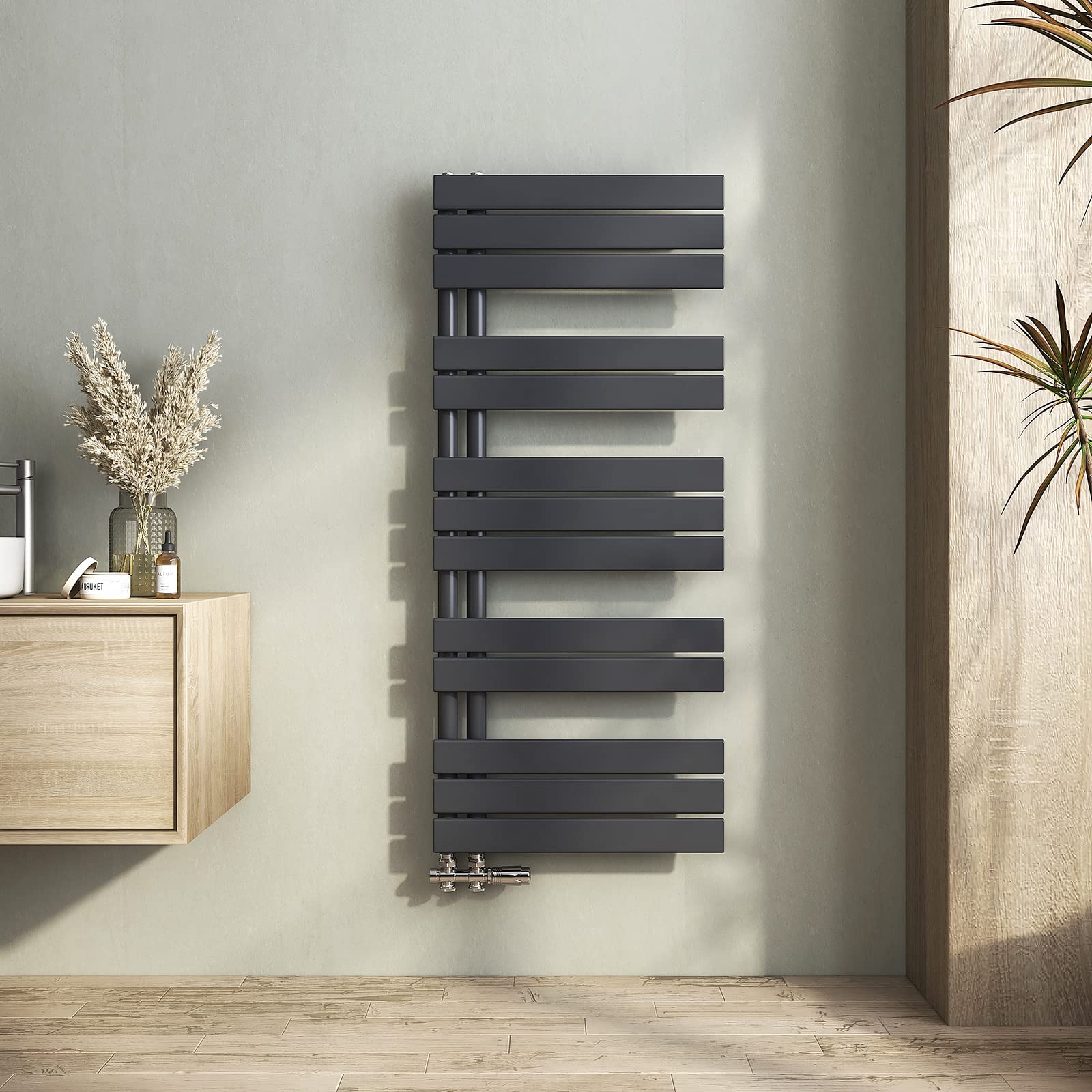 Heilmetz - Radiatore elettrico per asciugamani, 500 x 1176 mm, design a tubo piatto, lato riscaldante su un lato, colore: antracite, perfetto per il bagno