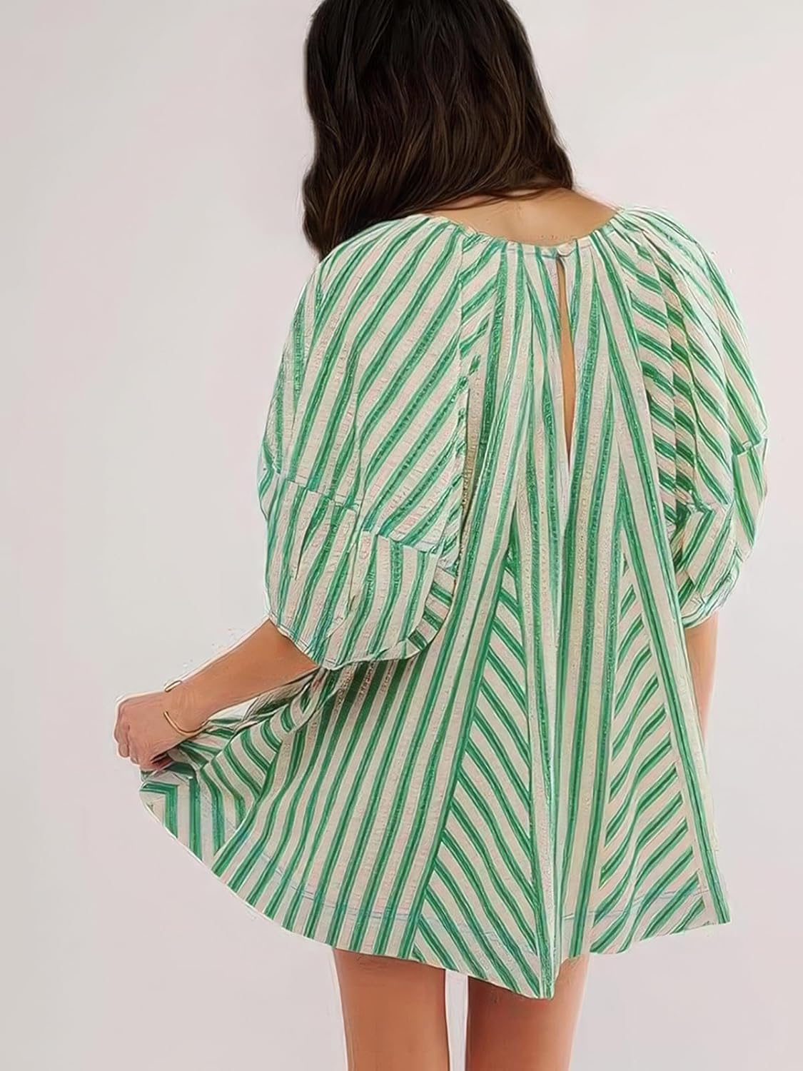 ebossy Womens Summer Casual Striped Rompers Puff Sleeve Wide Leg Shorts Jumpsuit Loose Fit Vacation Outfits - Image 2