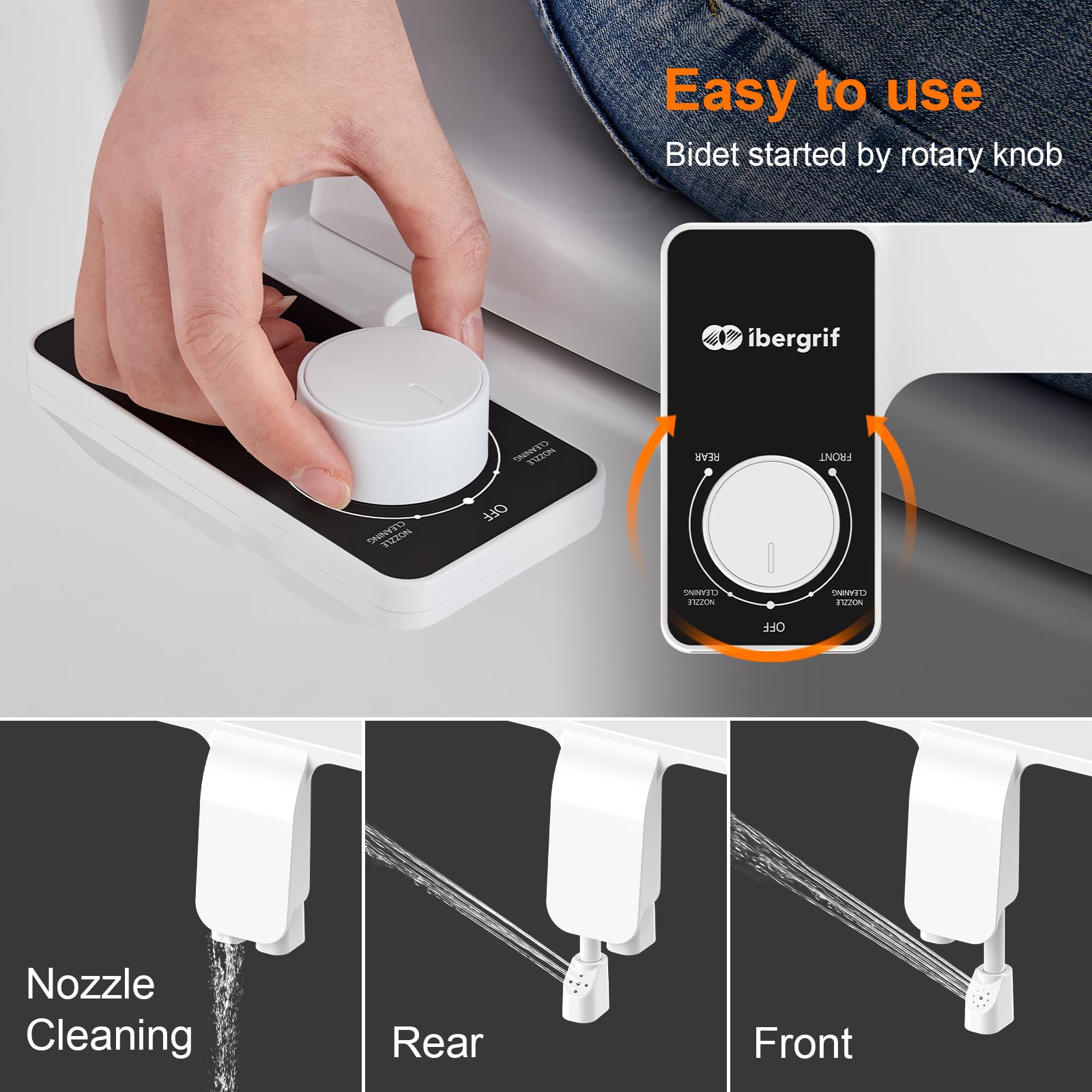 Ibergrif Toilette Japonaise non Électrique, Bidet Toilette WC Ultra Fin avec Double Buses Rétractables Autonettoyantes, Lave Fesses WC Pression d'Eau Réglable, Nettoyage Avant et Arrière
