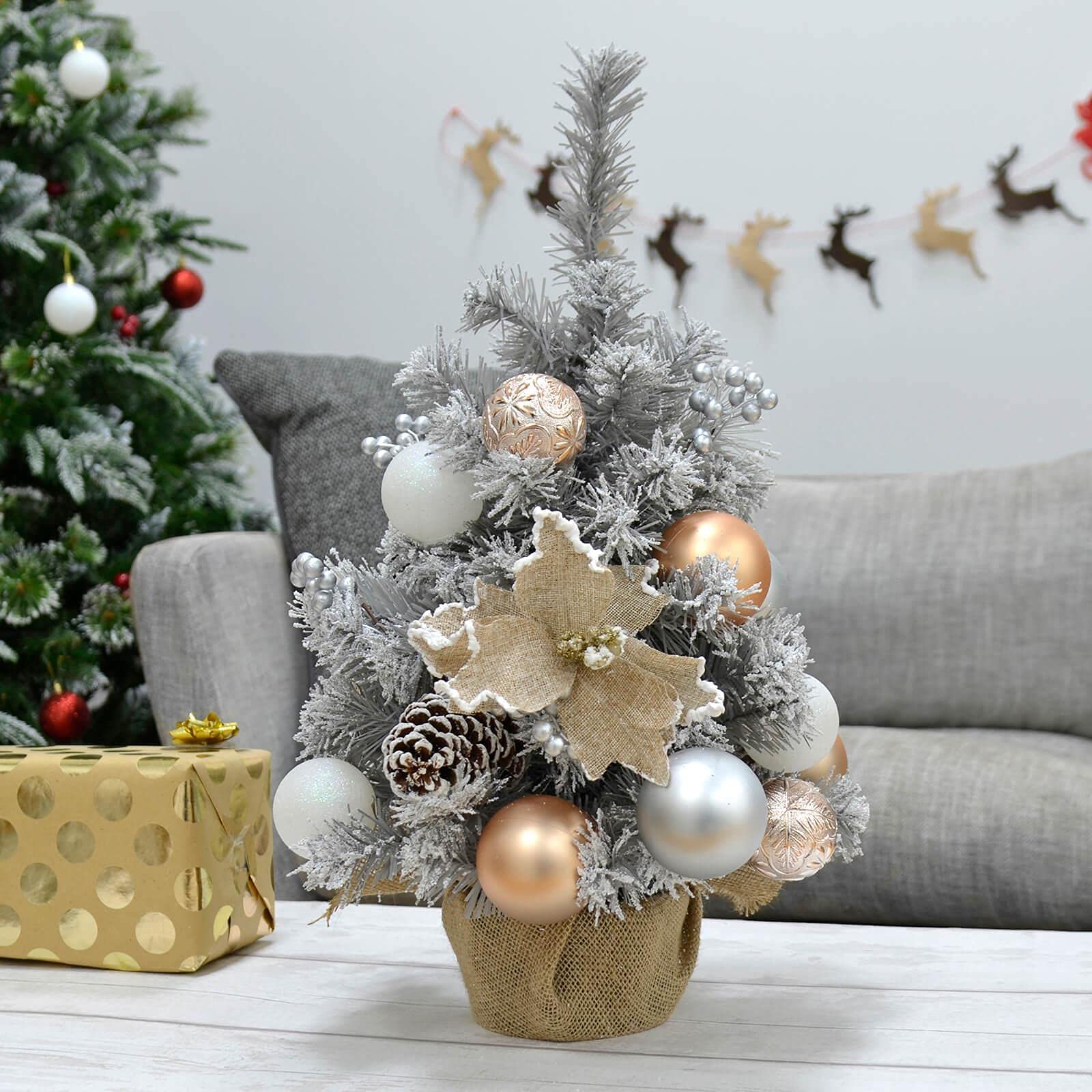 60cm Christmas Tree Grey Tabletop Artificial With Gold/Silver Decorations