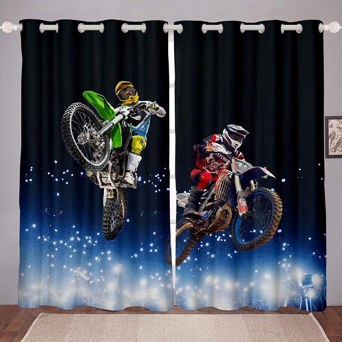 Tbrand Motocross Fahrer Blickdichte Vorhänge 137x117cm Dekorativ Extremsport Thema Vorhänge Motorrad Wettkampfspiele Fenstervorhang Dirt Bike Motorrad Raumdekoration