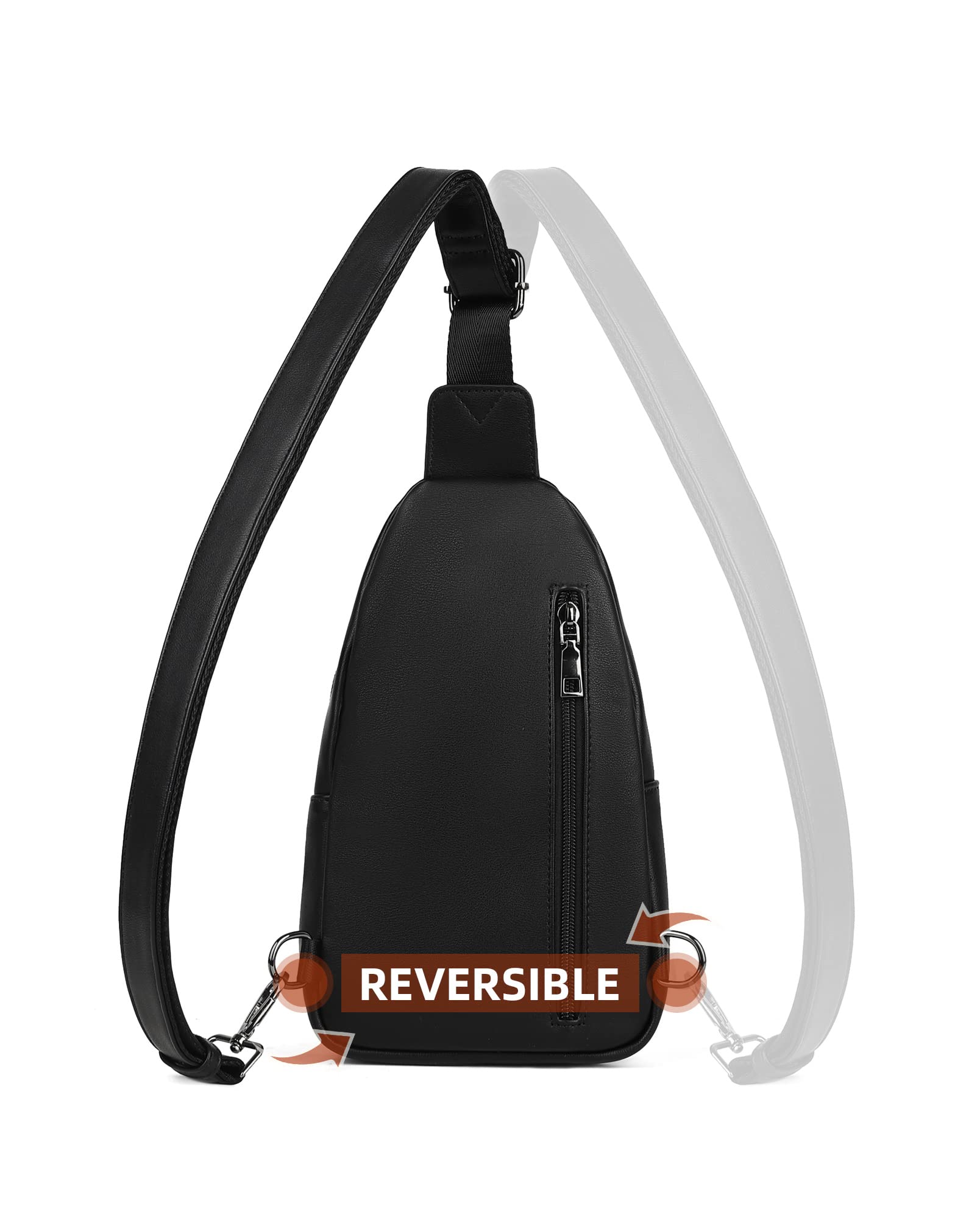 MASINTOR Sling Bag for Women - Crossbody Bags Fanny Pack with Vegan Leather - Adjustable Sling Backack for Travel Pure Black