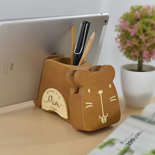 Miniatura 47 de I'm - Soporte multiusos de madera para lentes, teléfono, pluma y lápiz, accesorios de escritorio, decoración de escritorio, hogar, oficina, Oso