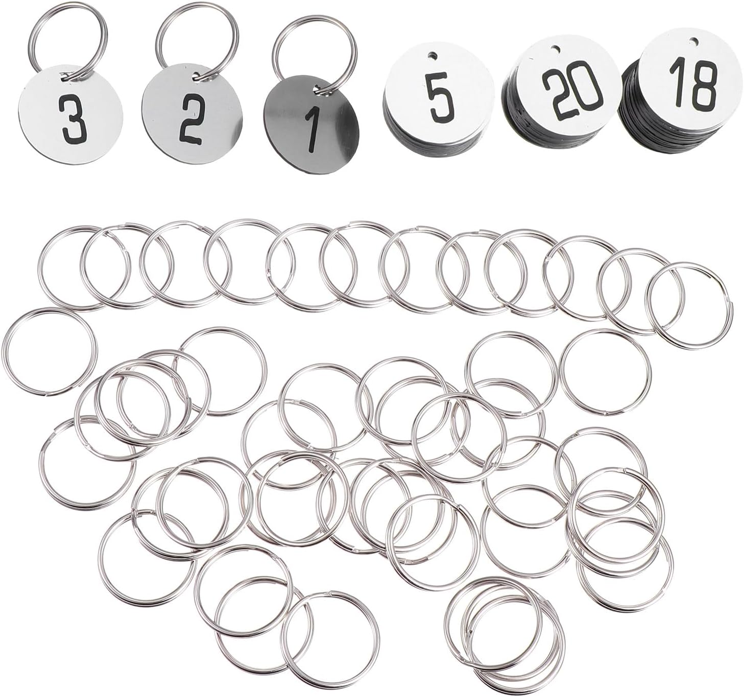 50pcs Plastic Round Number Tags with Key Rings, Engraved Numbered Tags for Office, Event, and Lease Use