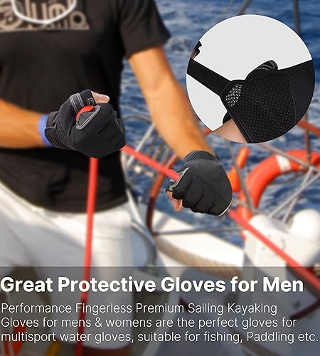 Miniatura 3 de ChinFun Guantes de vela unisex con relleno de palma sin dedos, perfecto para remar, canoa, hombres, mujeres y jóvenes