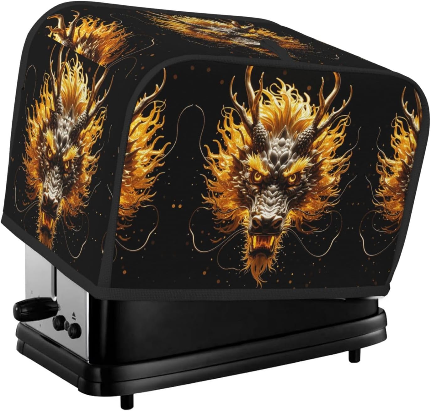 Golden Dragon Head Toaster Cover 2 Slice, Waterproof Bread Machine Covers with Pockets Universal Size Kitchen Small Appliance Cover with Handle, Dust and Fingerprint Protection