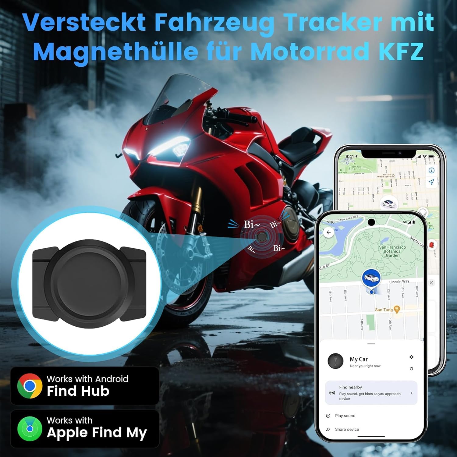 GPS Tracker Auto Ohne ABO - GPS-Tracker Auto für iOS ＆ Android, Smart Tag Magnet Finder Keine monatliche Gebühren, Vehicles Tracker mit Echtzeit-Standortbestimmung Keine ABO