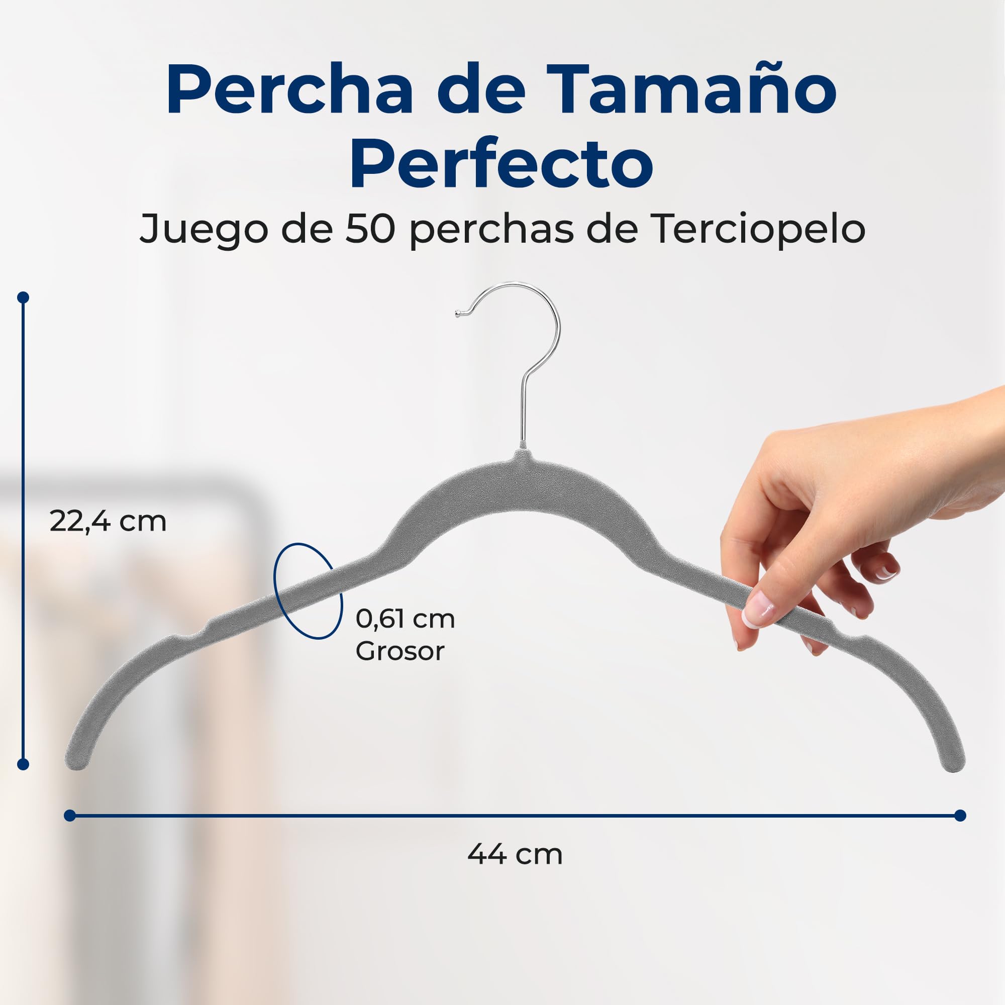 SereneLife Perchas, Ropa, de Terciopelo, Antideslizantes, Finas y Suaves. 50 Piezas, con Gancho Giratorio de 360°