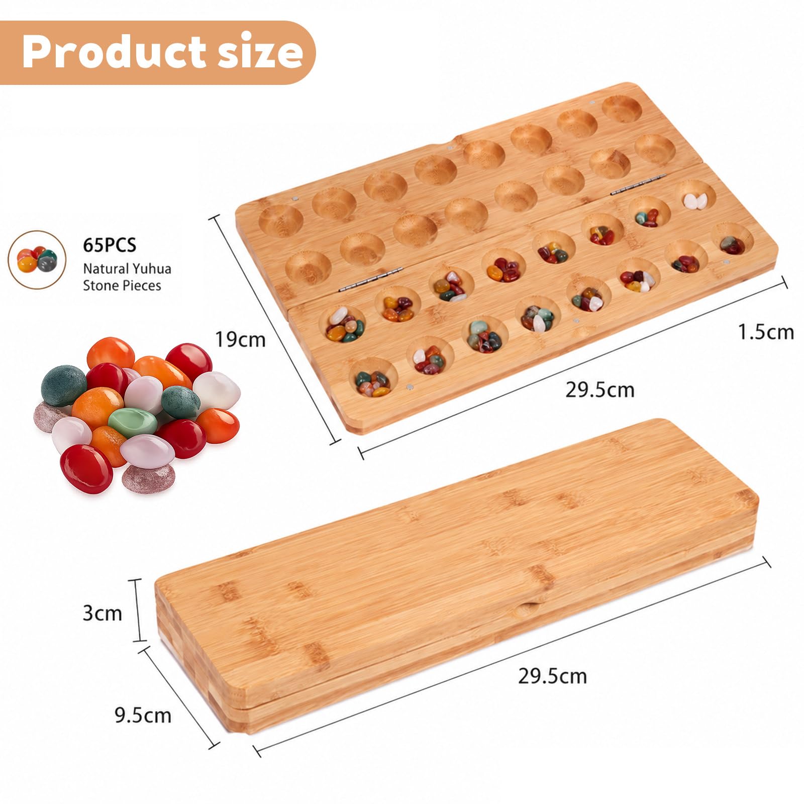 Steinchenspiel Hus - Bao - Kalaha Edelstein Match Schach Bohnenspiel für 2 Spieler Muschelspiel für Kinder Erwachsene Spannendes Strategiespiel aus Holz