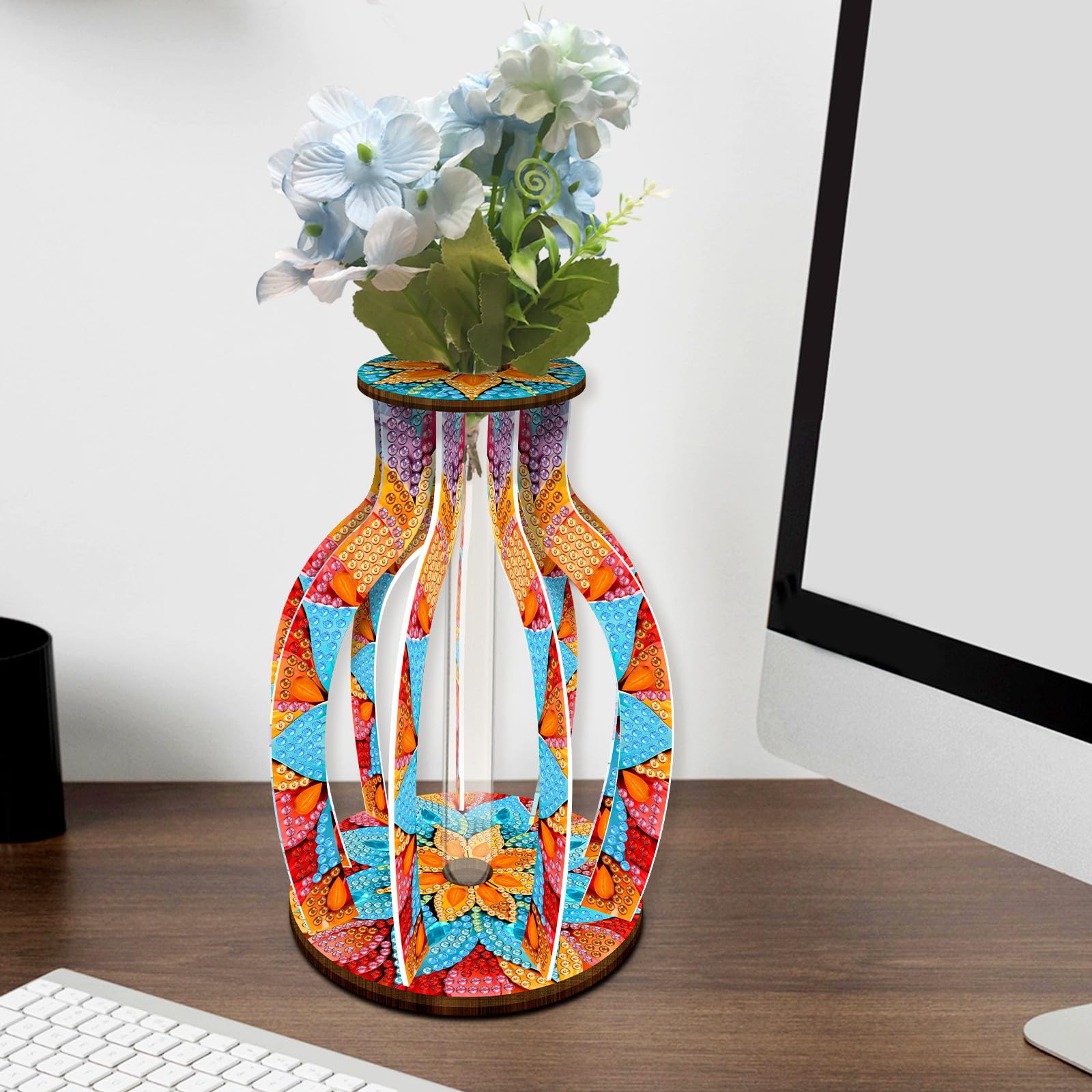 CustmArti Mandala Diamond Art Painting Reagenzglas Vase Bastelset Pappelholz Hydrokultur Pflanzen Tischdeko Blumenarrangement Handwerk Anfängerfreundlich Familie-Vier Stück Packung