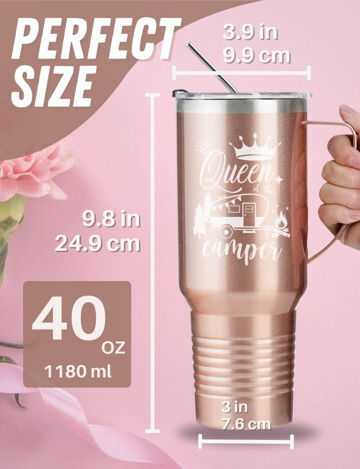 Onebttl Queen of the Camper Tumbler RV Gifts for Women, Coffee Mug for Campers, RV Enthusiasts, Motorhome Owners, Stainless Steel Insulated 1180ml/40oz - Image 6