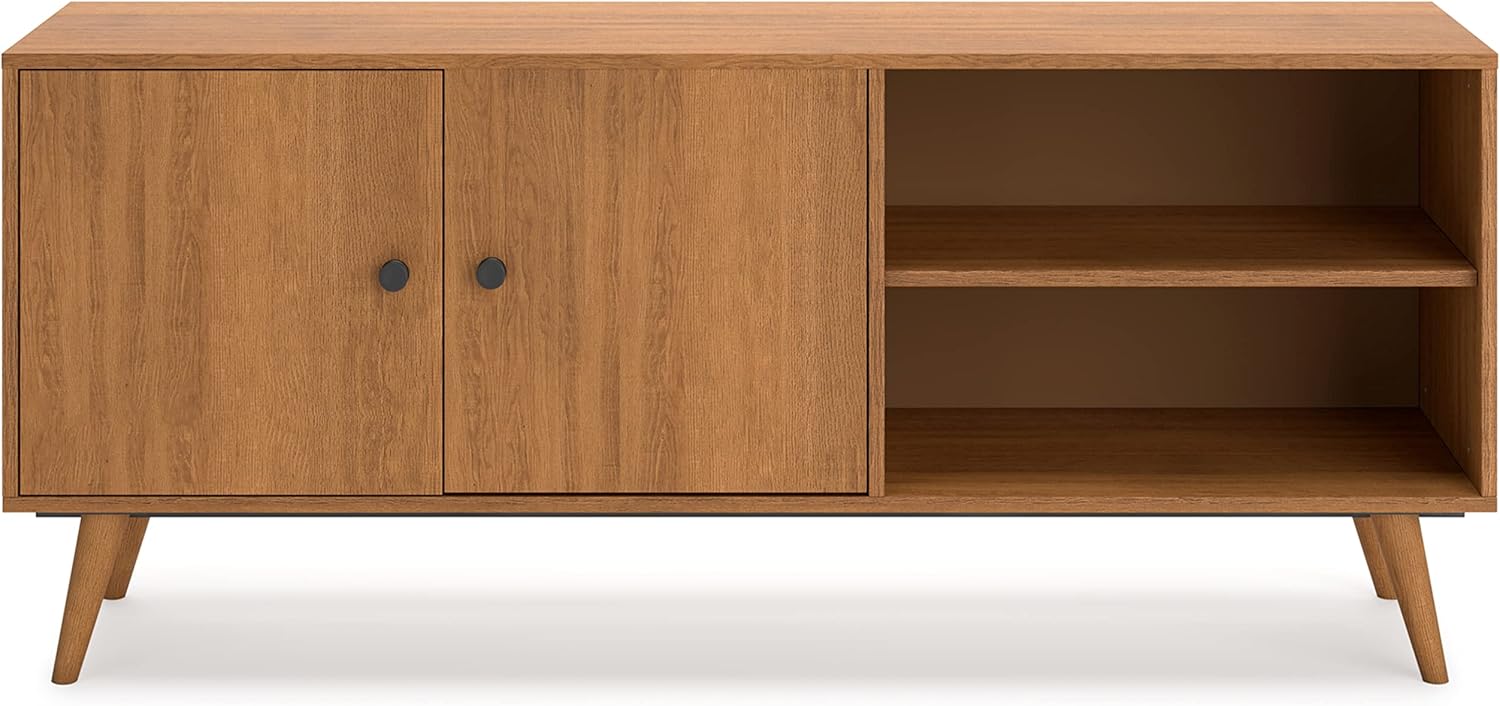 Modern Linear Brown TV Stand with Cabinet and Cord Management