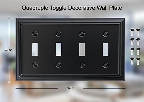Vista 21 de Adler - Cubierta de pared de metal para interruptor de luz cuádruple, paquete de 2 unidades, color negro, 4 bandas, para interruptor de atenuación
