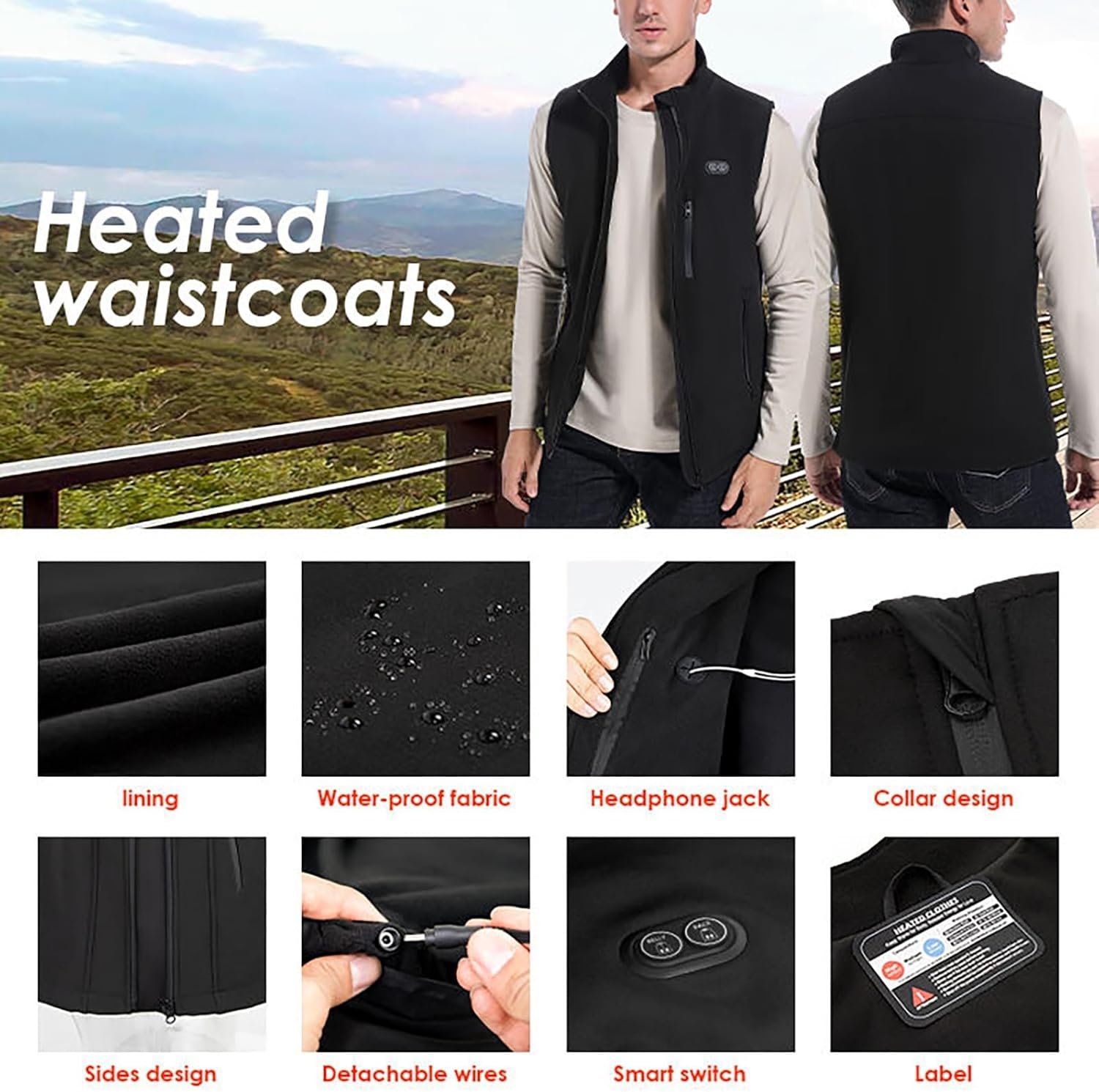 BAHREL Heated Vest for Men Women, 3 Heating Levels 5 Heating Zones, Fleece Heated Vest for Men Women (Not Included Battery)