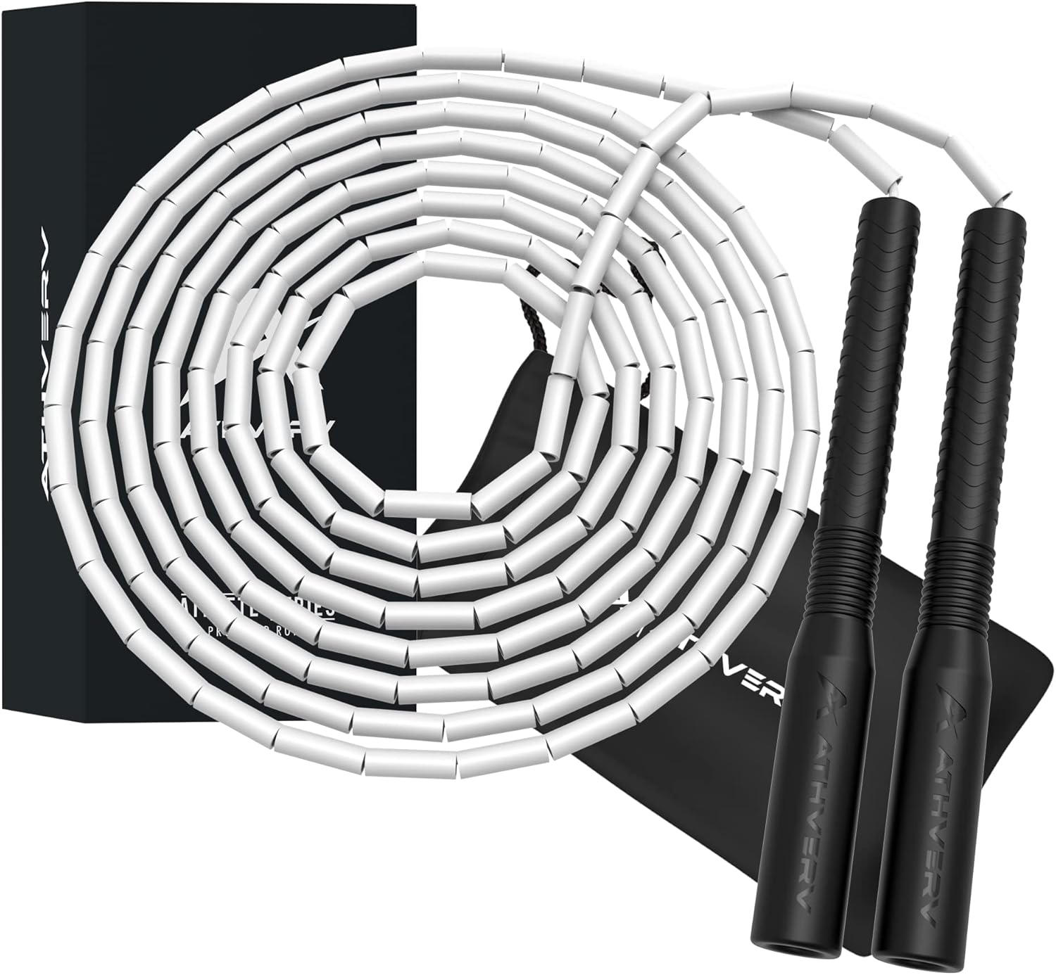 Pvc Freestyle Long Handle Beaded Jump Rope 10 Ft, 1 Inch Beaded Skipping Rope For Tricks (White)