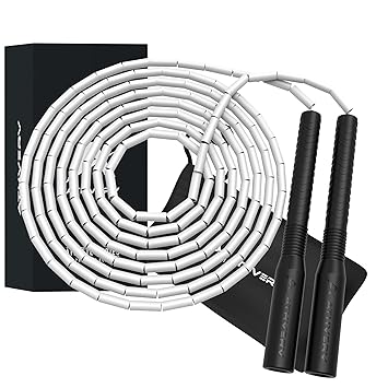 ATHVERV Vinyl Freestyle Beaded Long Handle Jump Rope, 1 Inch Beaded Skipping Rope For Tricks, White - image, photos