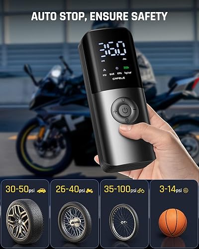 Miniatura 4 de CAFELE Inflador de neumáticos portátil para auto y motocicleta [rápido y fácil para recargar aire], compresor de aire inalámbrico para motocicleta,