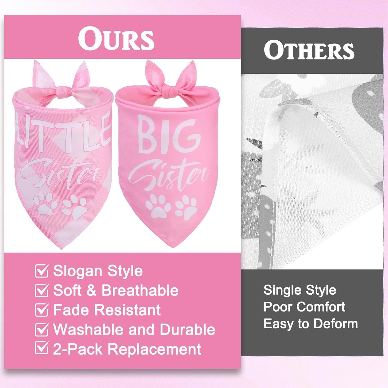 PAWCHIE Big Sister Little Sister Dog Bandana 2 Pack,Pink Pet Dog Scarf Accessories,Dog Triangle Scarf Bibs for Puppy Small Medium Dogs,Baby Announcement Dog Bandana for Girl,Gift for Dog Lover image 3