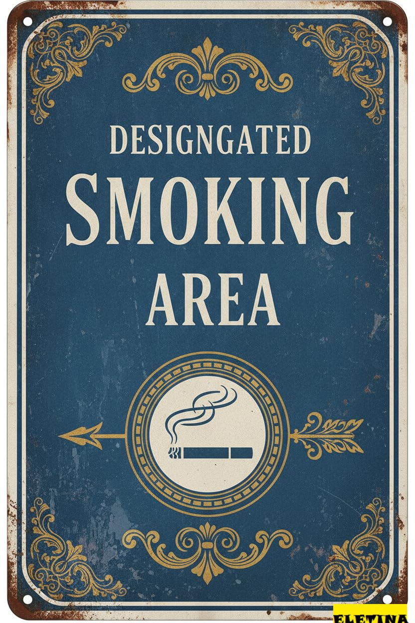 Designated Smoking Area Metal Vintage Street Caution Warning Sign Yard Road Street Gate Fence Wall Decor 8x12in