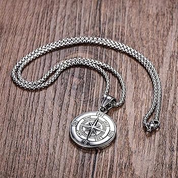AZFVBQL Compass Necklace for Men Chain Stainless Steel Compass AZFVBQL Compass Necklace for Men Chain Stainless Steel Compass