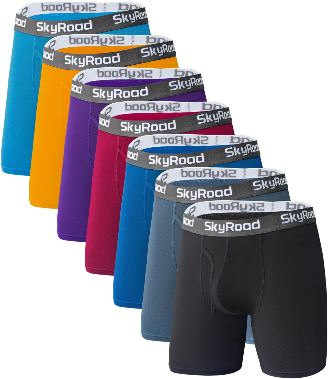 SkyRoad Men's Ultra-Comfort Boxer Briefs 7-Pack, Moisture-Wicking, Breathable & No Ride Up with Fly