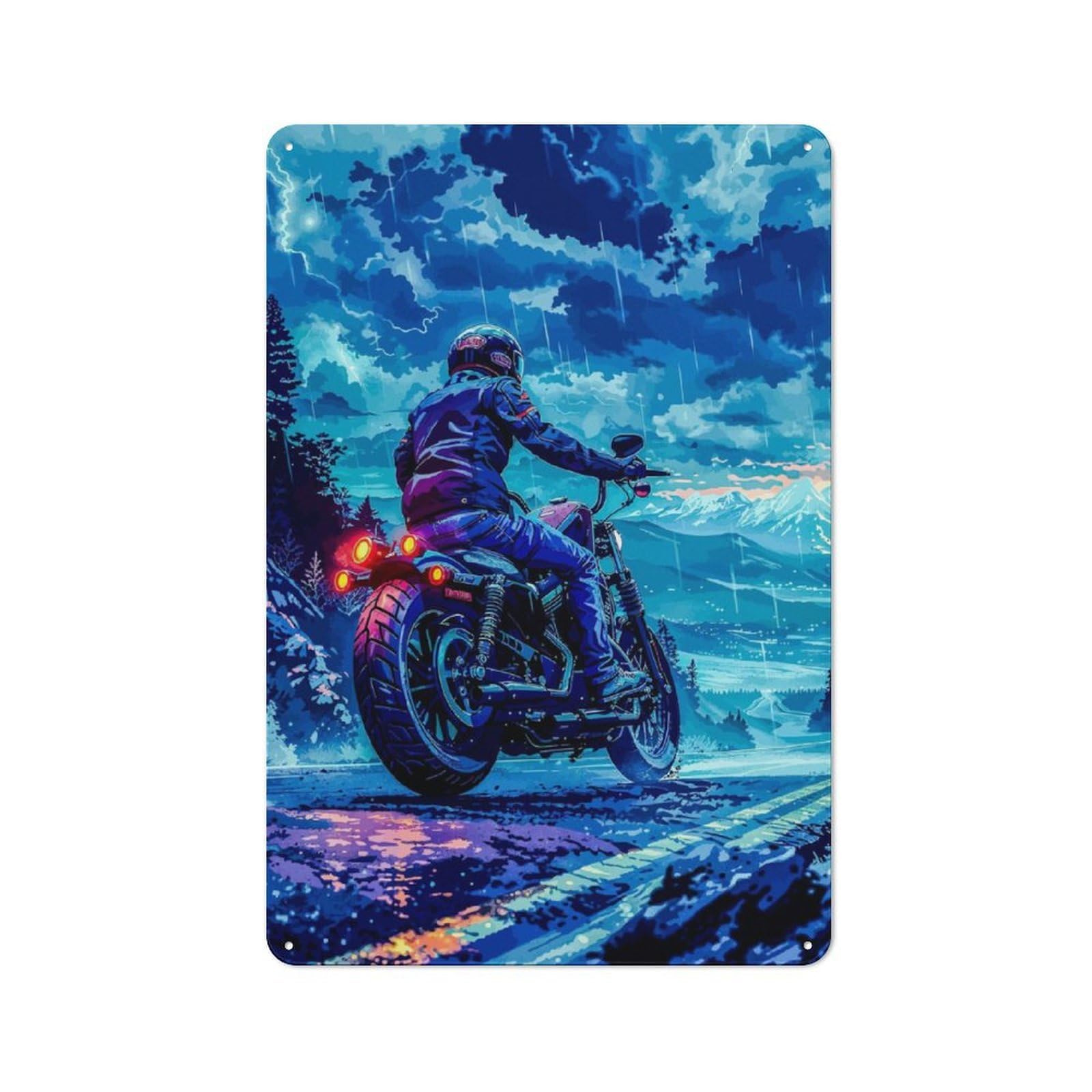 Junmoney Motorcycle Ride In The Rain Metal Gift Sign 30X20cm, Retro Home Wall Decor For Home, Shop, Pub Or Studio Wall