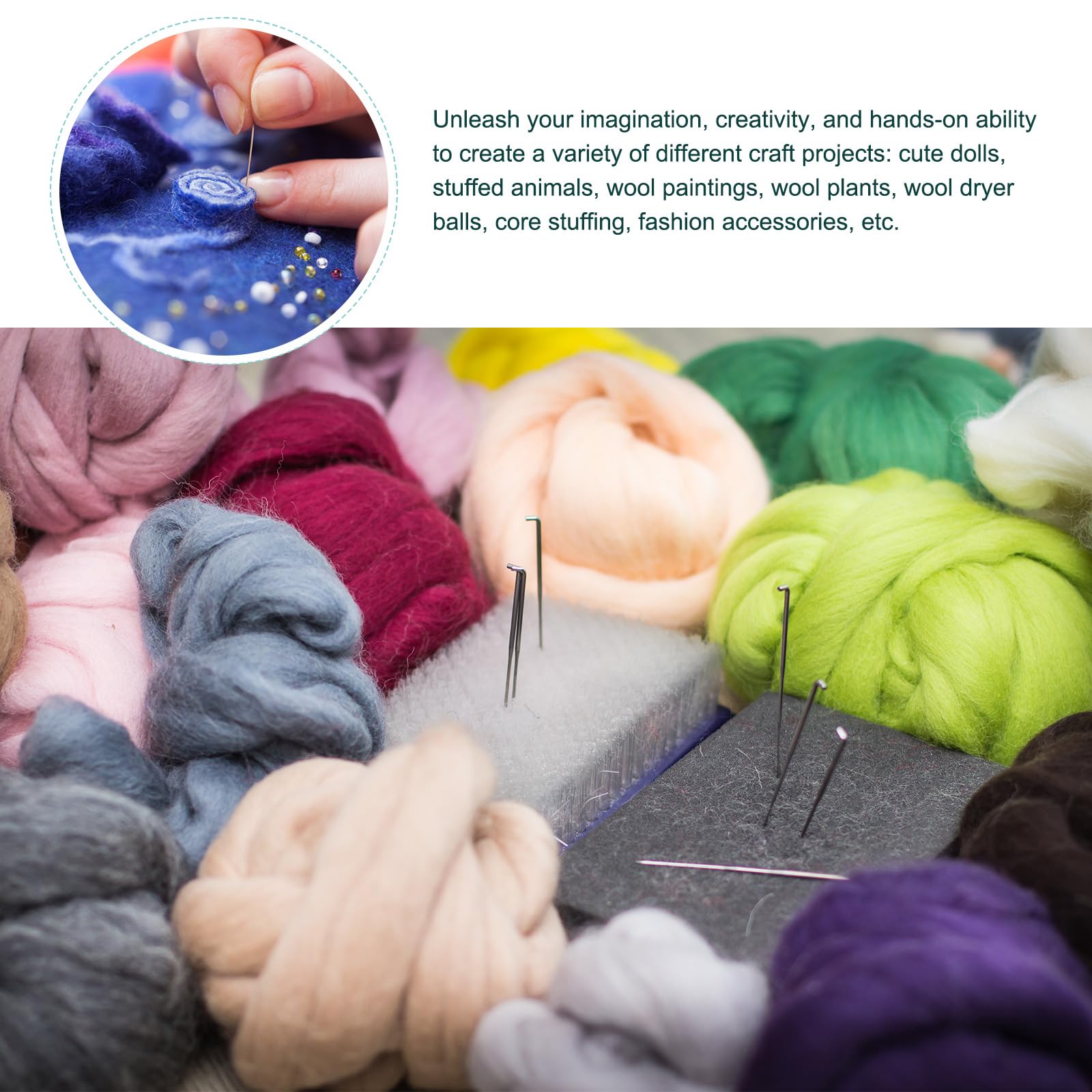 sourcing map Aiguille Feutre Laine, 8.5 Oz Nature Fibre Laine Fil Itinérant pour Humide Feltrage, Artisanat, DIY Matériaux (Gris)