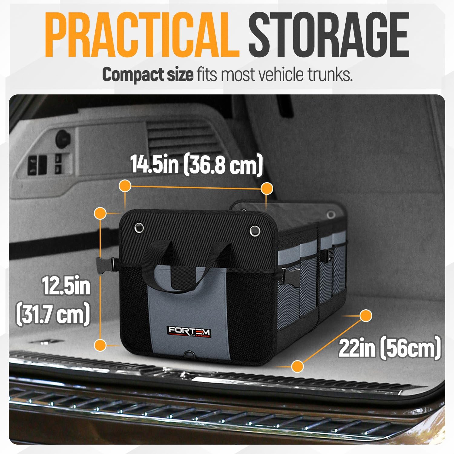 FORTEM Trunk Organizer For SUV Car Organizer and Storage, Collapsible Multi-Compartment Storage Bag Car Accessories for Women Men, 1680D Oxford, Non Slip Bottom, Adjustable Straps, Soft Cover (65L)