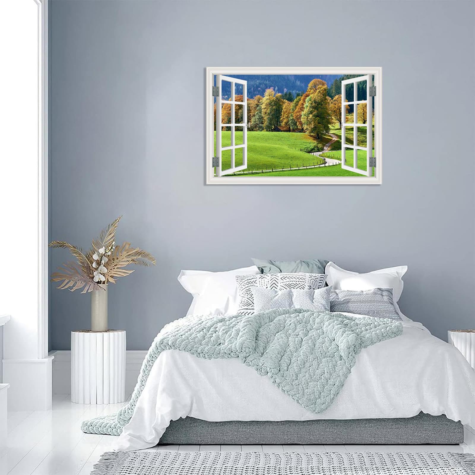 MOBYAT Wald-Wandaufkleber,3D-Kunstfenster,Bäume im Herbst,Naturlandschaft,Kunstfenster für Schlafzimmer,Wohnzimmer,Büro,Dekoration,105x70cm(41x28 Zoll) rahmenlos