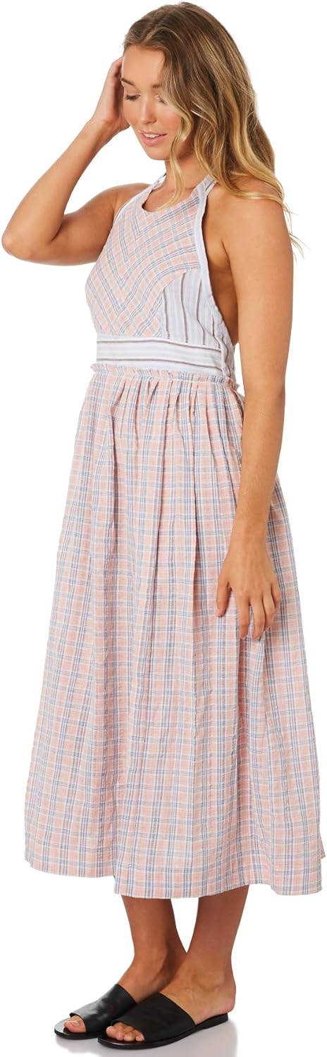 Free People Womens Color Theory Woven Plaid Midi Dress Pink M - Image 2