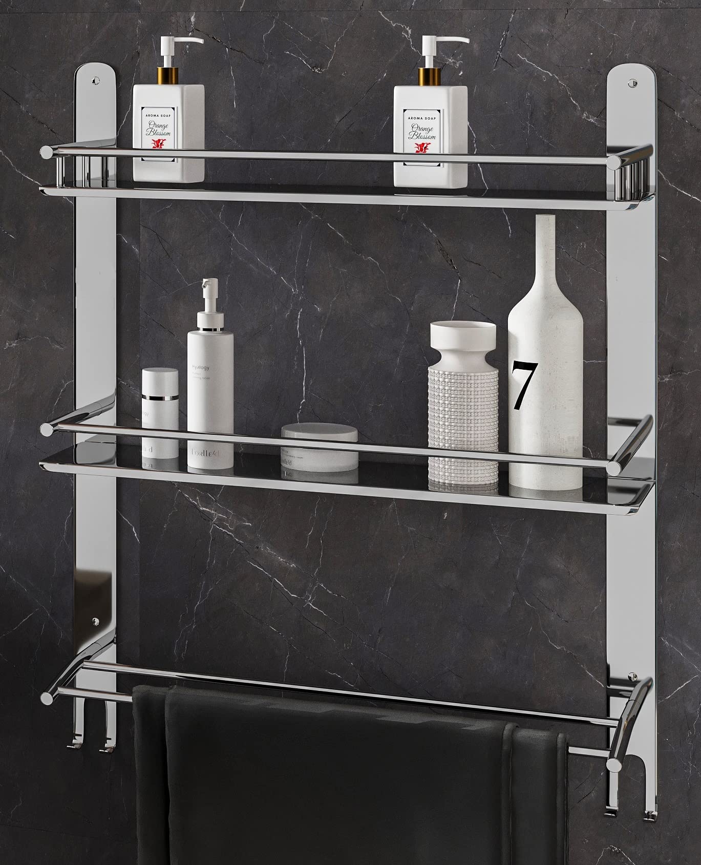 GLOXY ENTERPRISE Stainless Steel Double Layer Shelf with Towel Holder Rod for Bathroom with Chrome Finish Multipurpose Shelf Wall Mount for Bathroom Accessories (B08DRS7RSB) Amazon Price History, Amazon Price Tracker