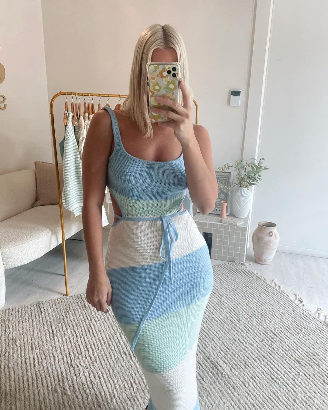 NUFIWI Women Backless Hollow Out Long Dress Sexy Knitted Maxi Dress Bodycon Spaghetti Strap Cocktail Party Midi Dress - Image 6