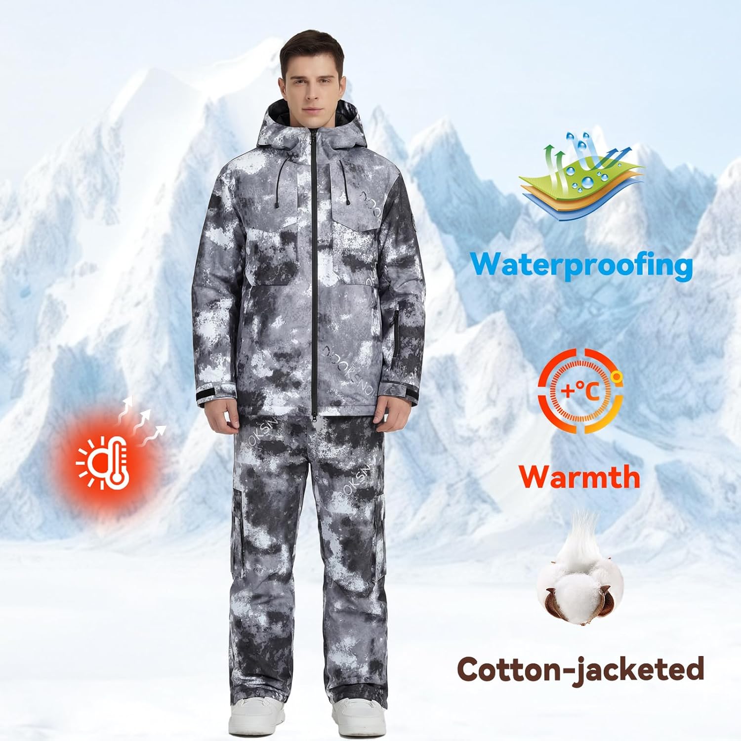 Mens Ski Jacket and Pants Set,Snow Suits for Men Waterproof Windproof,Winter Ski Set for Snowboarding/Snowmobile