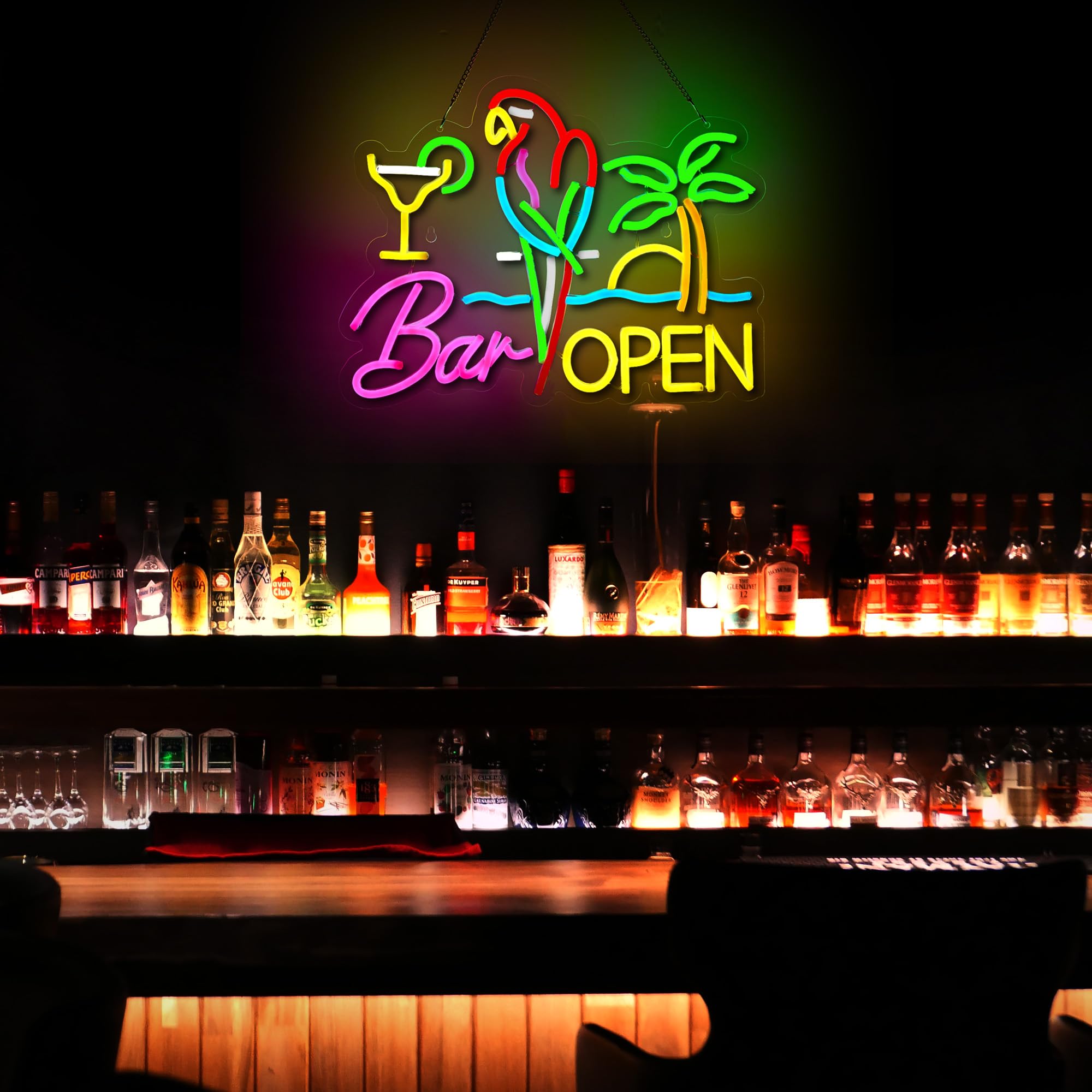 Letrero de neón abierto para decoración de pared, loro, barra de cerveza, luz LED, regulable, compatible con temporizador para pub, fiesta, hombre, cueva, restaurante, fiesta de negocios, decoración