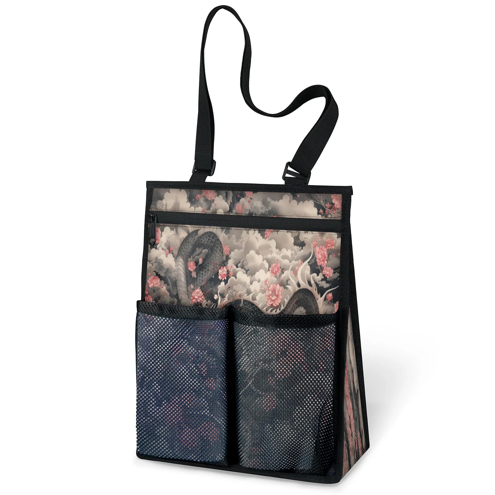 Ourtheme Flowers Dragon Portable Shower Bag for Travel Gym Camp Beach Tote Shower Caddy Bags Hanging Toiletry Organizer