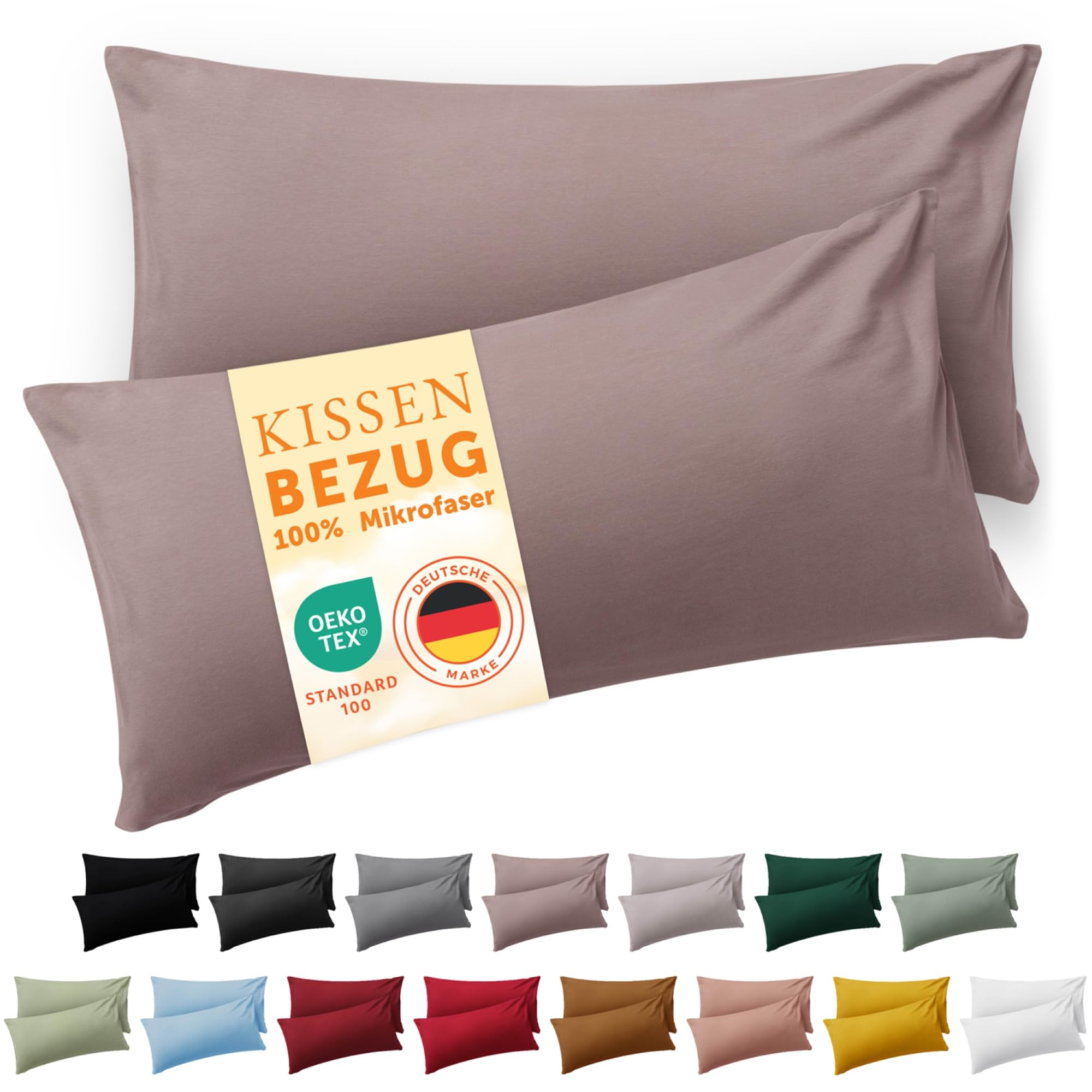 Blumtal Kissenbezug 50 x 70, 2 Stück - Oeko-TEX zert. Kissenbezüge 100% Mikrofaser in extra weich & waschmaschinenfest - Bezug Kissen 50x70 Taupe