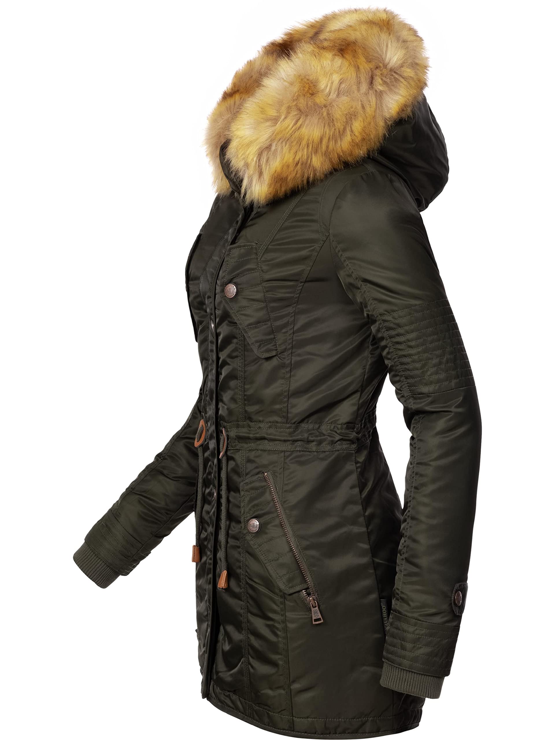 Navahoo Damen Wintermantel Warmer Parka lang mit Kapuze La Viva XS-3XL