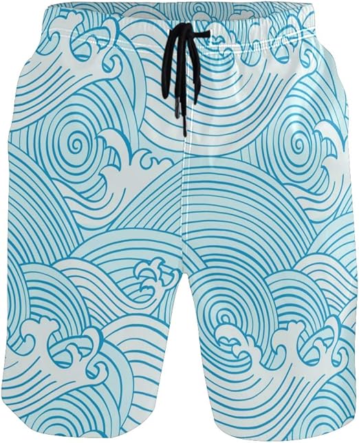 Mens Swim Trunks, Japanese Waves Mens Swim Shorts Boardshorts Beach