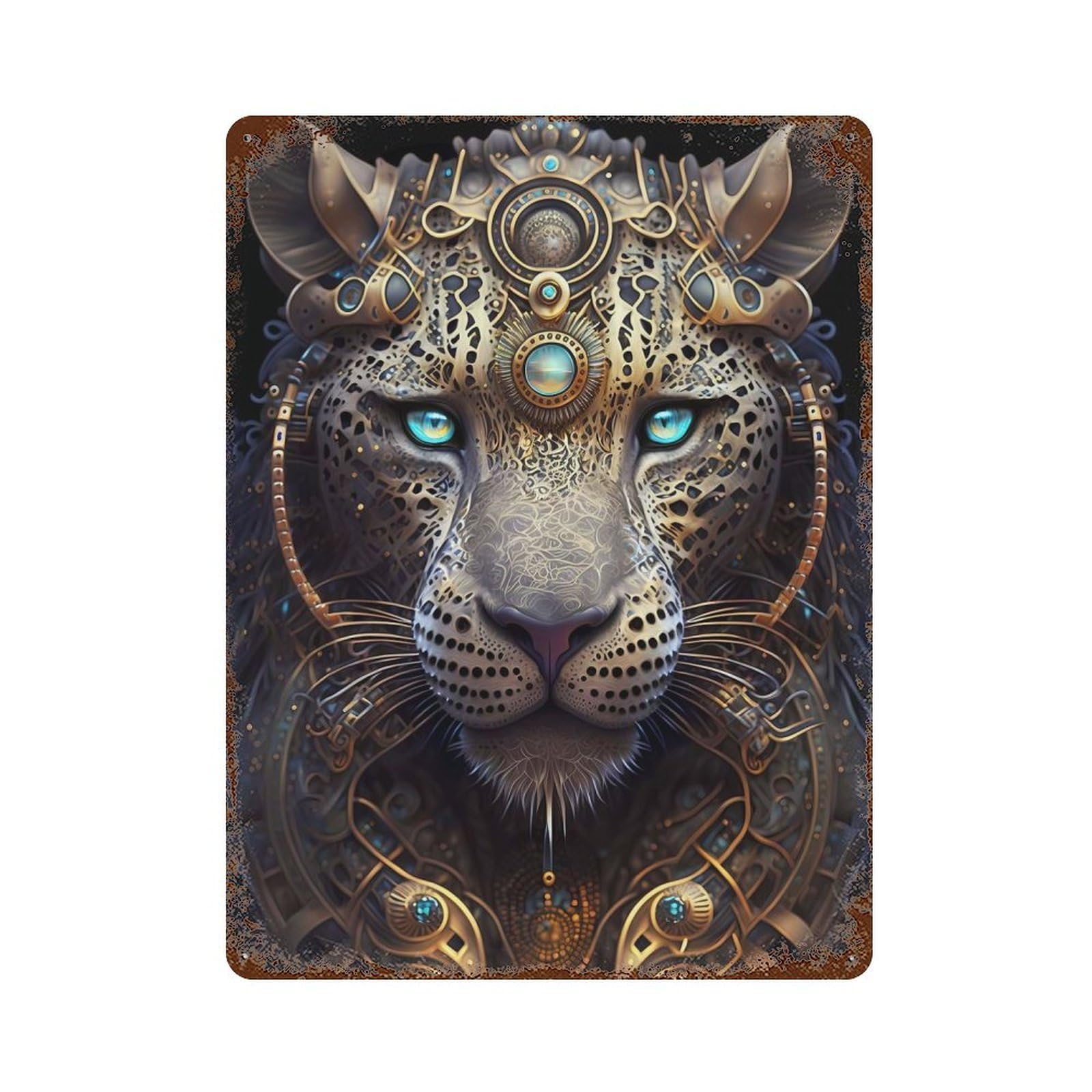 Mystical God Leopard Vintage Rust Metal Sign 15.7"x11.8", Shabby Chic Decor for Shed, Workshop And Garage Wall Decor