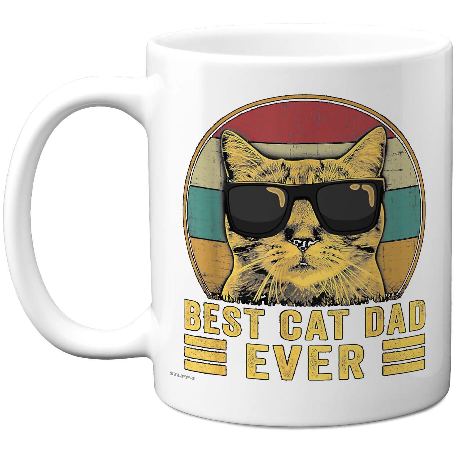 Stuff4 Best Cat Dad Mug - Cool Cat Sunglasses Design - Humorous Gift for Father's Day - 11oz Ceramic Gloss Mug