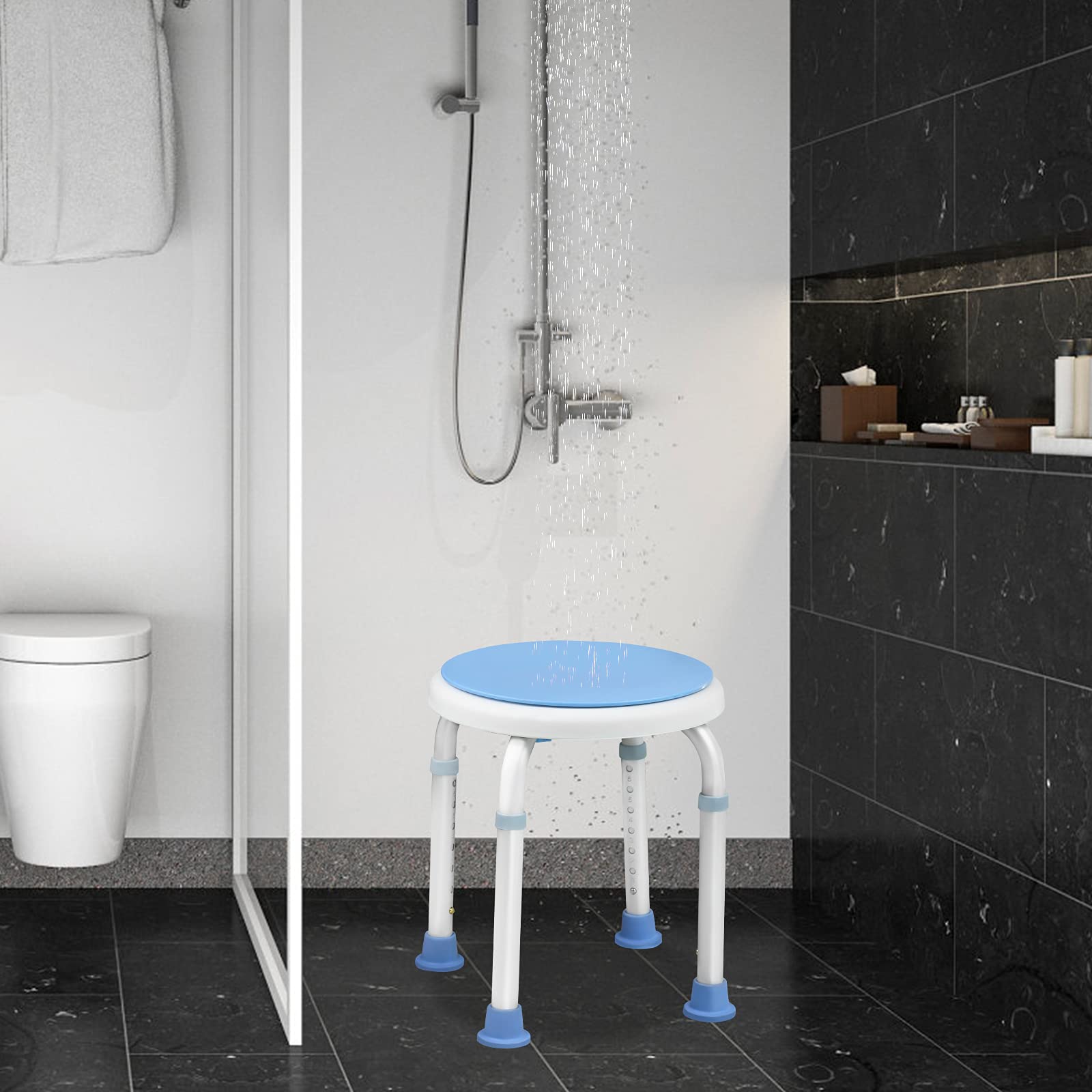 Taboret prysznicowy, krzesło prysznicowe dla seniorów, regulacja wysokości 37-53 cm, podwyższenie deski sedesowej, antypoślizgowe nóżki, siedzisko wanny, obracane o 360°, typ 1