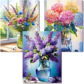Axquilon Diamond Art Kits for Adults - 3 Pack Flowers Diamond Painting Kits for Adults, 5D Round Full Drill Vase Gem Art Paint by Diamonds Pictures DIY Crafts Kits 12x16inch