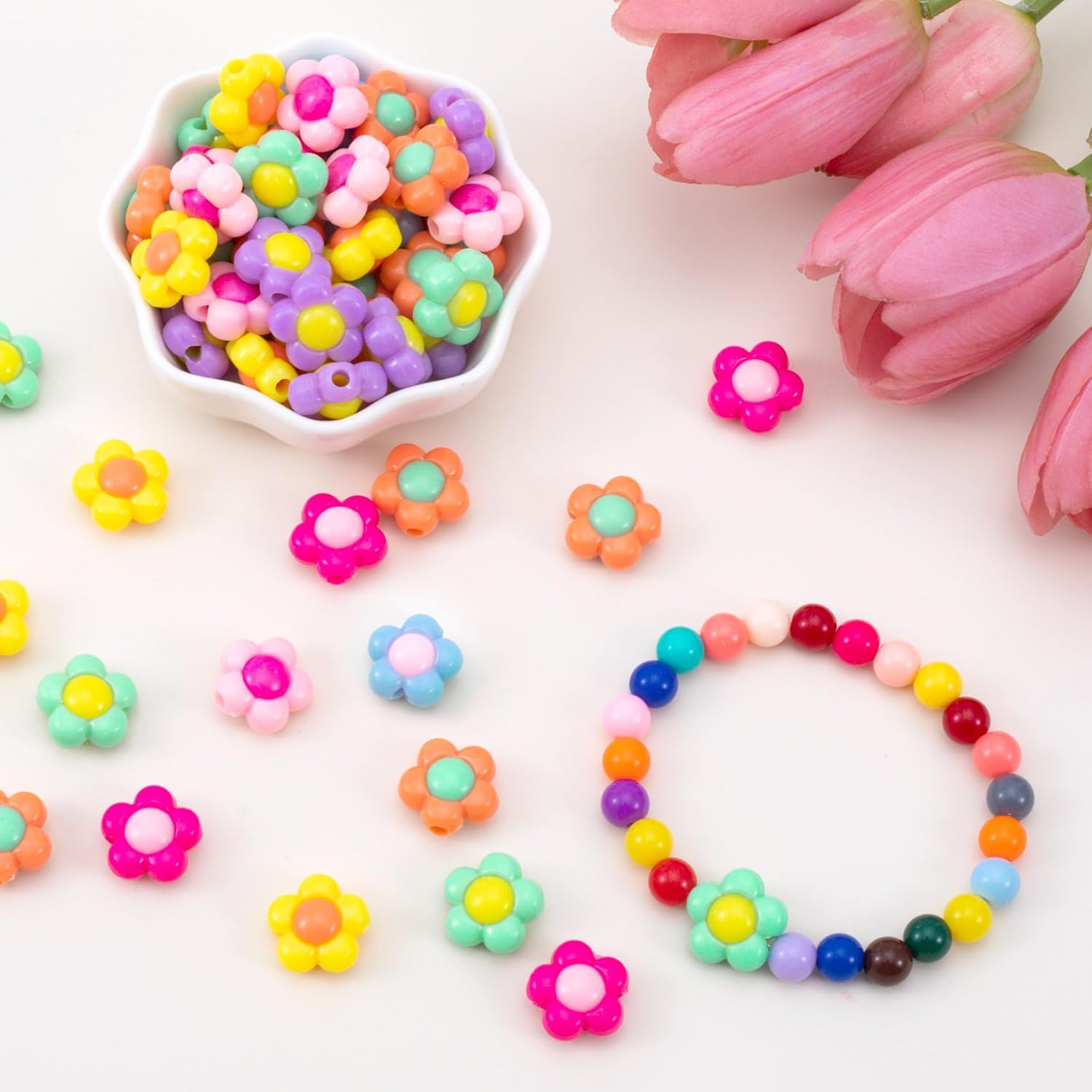 120pcs Acrylic Rainbow Sun Flower Beads, Colorful Flowers Beads for Jewelry Making, 16mm Floral Spacer Loose Accessories for Necklace Bracelet Earring DIY Crafts - Image 6