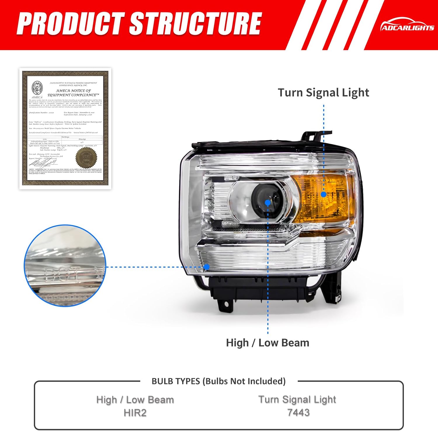 Headlight Assembly Pair for 2014-2018 GMC Sierra 1500 2015-2019 Sierra 2500HD 3500HD Base Denali SLE SLT Reflector Left Right W/O Bulbs