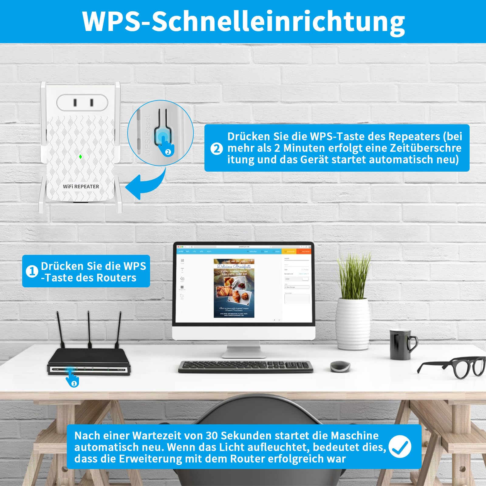 CINAMON Ripetitore WiFi, 2024 Nuova Ripetitore WiFi Potente per Casa, Amplificatore WiFi 2.4GHz 300Mbit/s Supporto WPS, Porta LAN, WiFi Extender Potente Compatibile con Modem Router WiFi